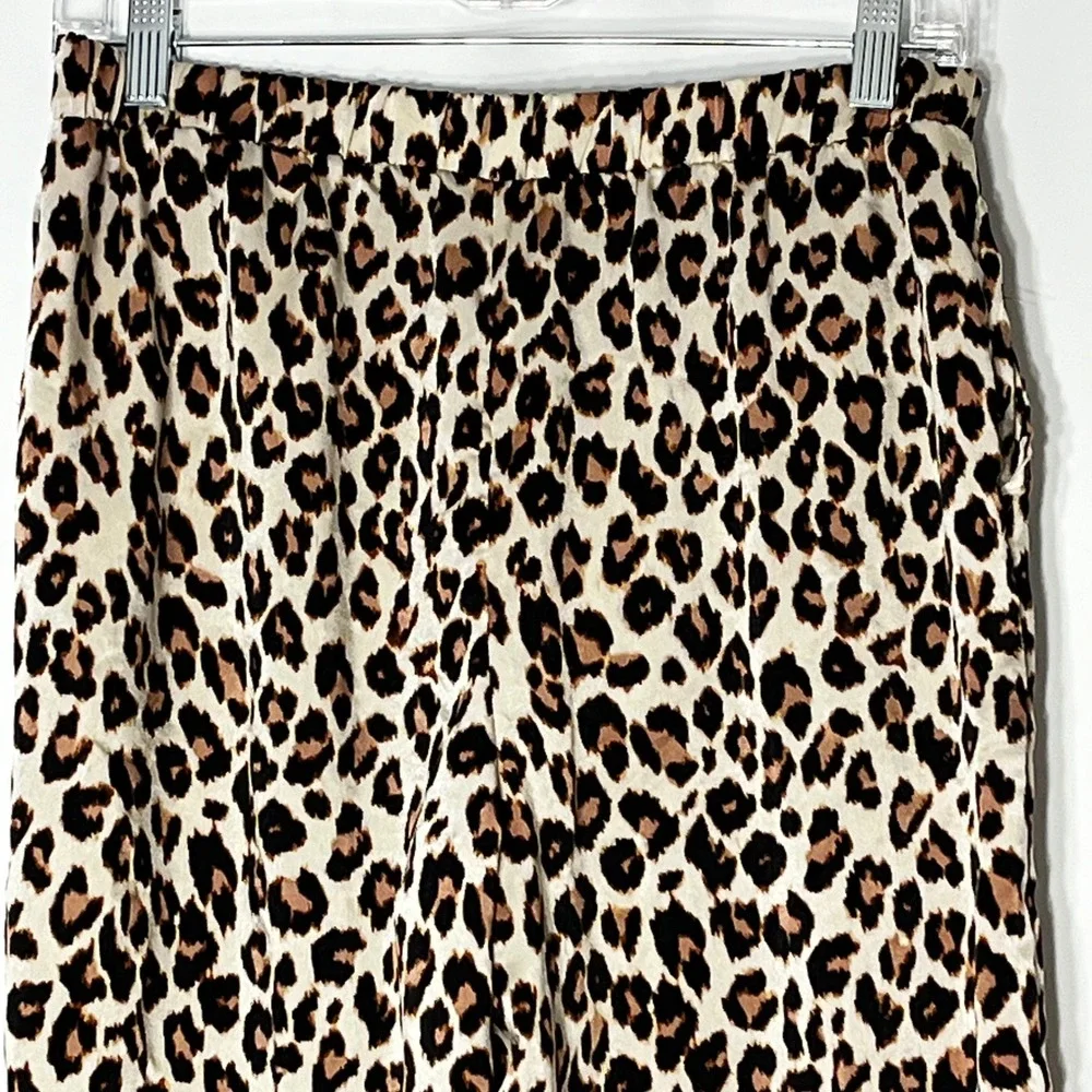LOFT Satin Leopard Print Notch Collar Pajama Set Womens Small Brown Black LL025